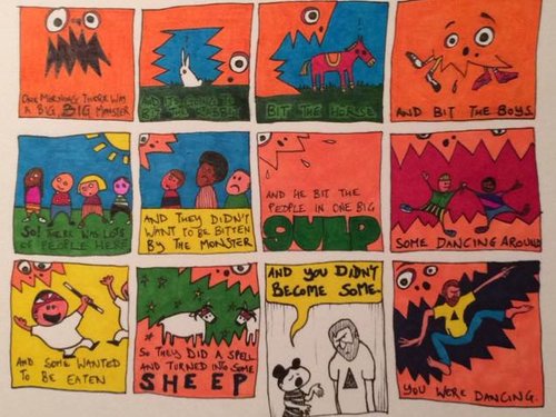 The monster bit the boys