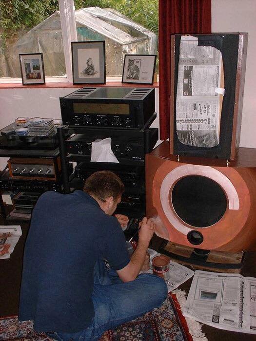 Me painting Harv's speakers