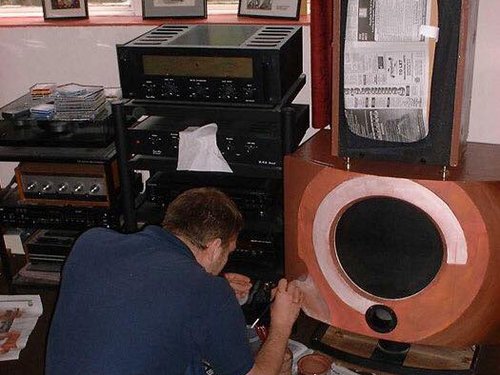 Me painting Harv's speakers