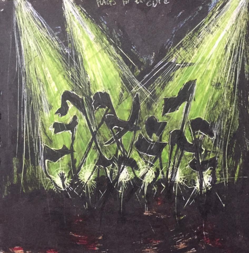 The Cure behind flags